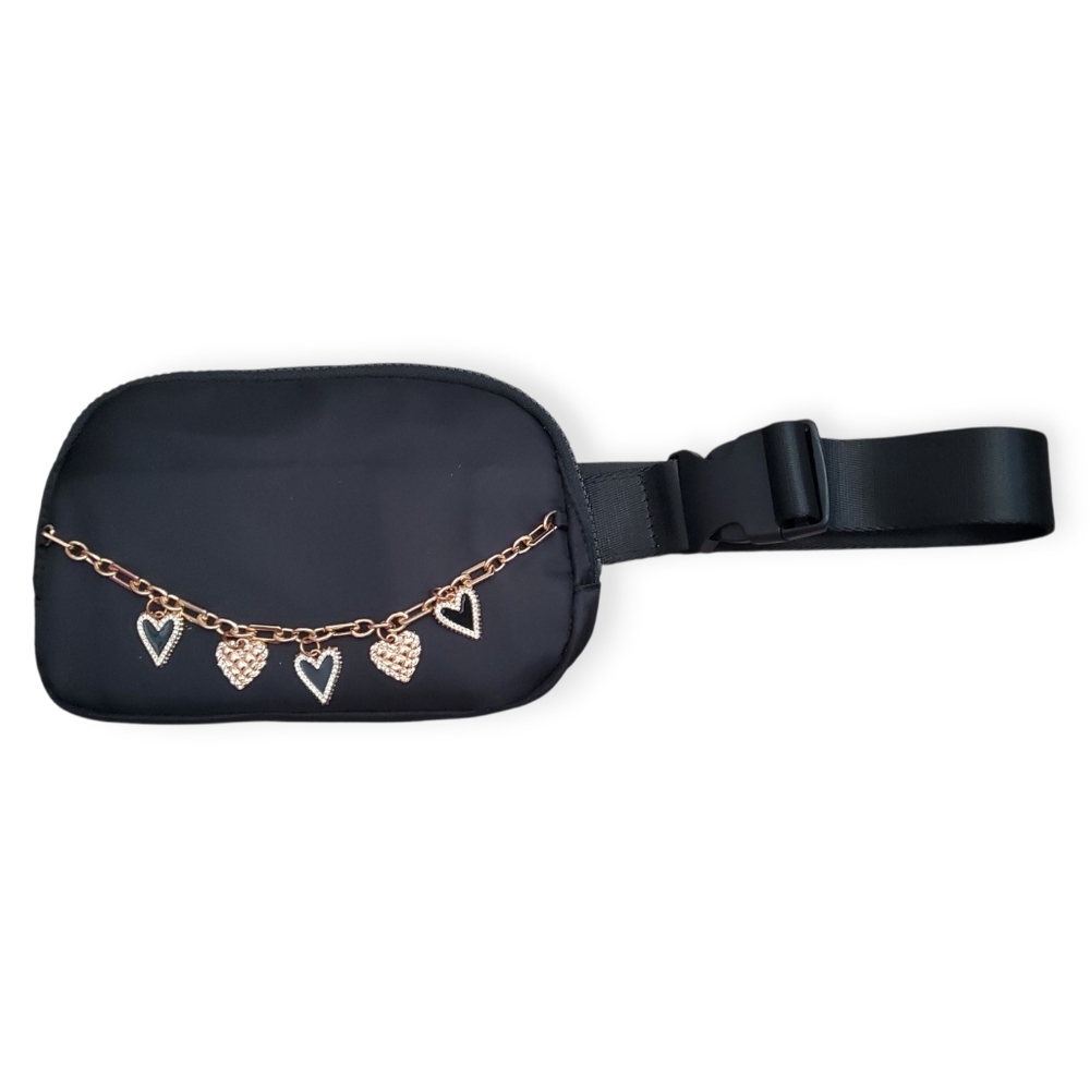 Black Belt Bag with Gold Chain Detail